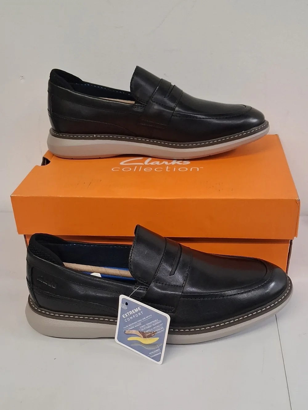 NWT Mens Clark's Black Leather Bratin Loafer Slip On Shoes